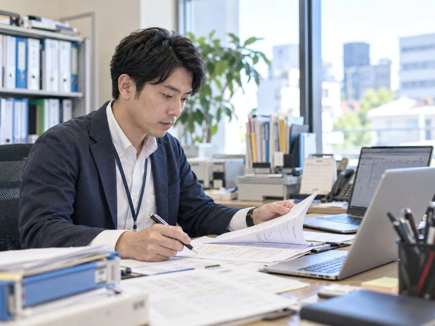 申請書類を確認する担当者